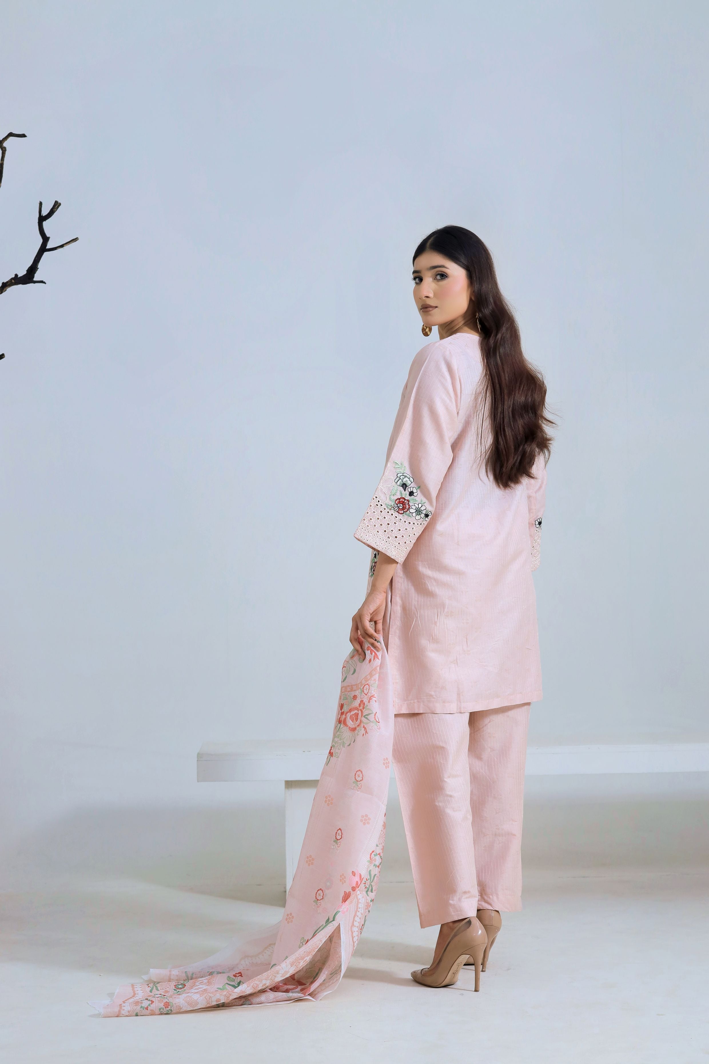 Lawn Shirt Trouser With Embroidery Path Munar Dupatta 3 PC Stitched Suit