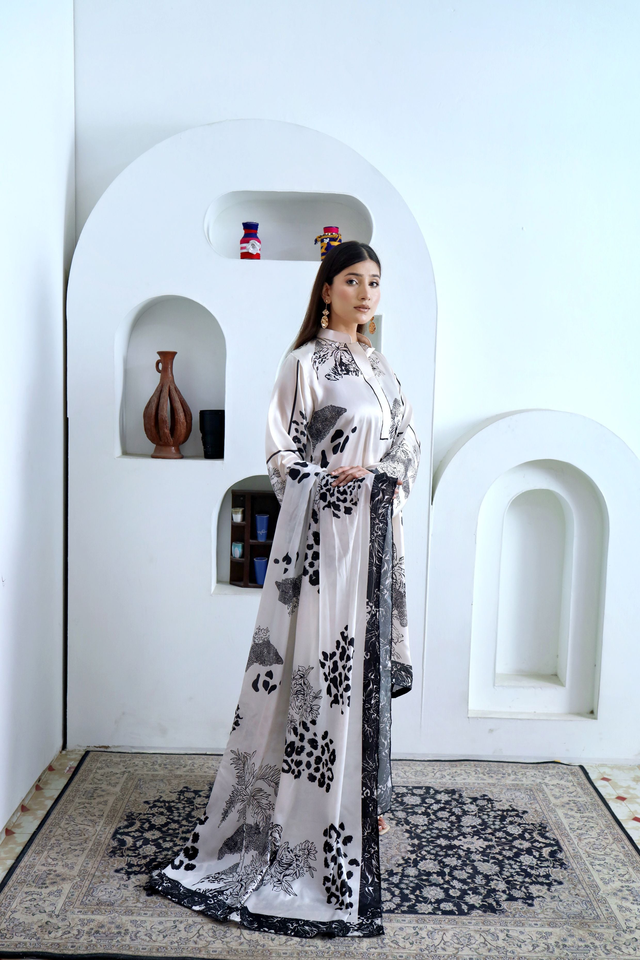 Shamoz Silk Shirt Trouser Apple Silk Dupatta 3 PC Stitched Suit