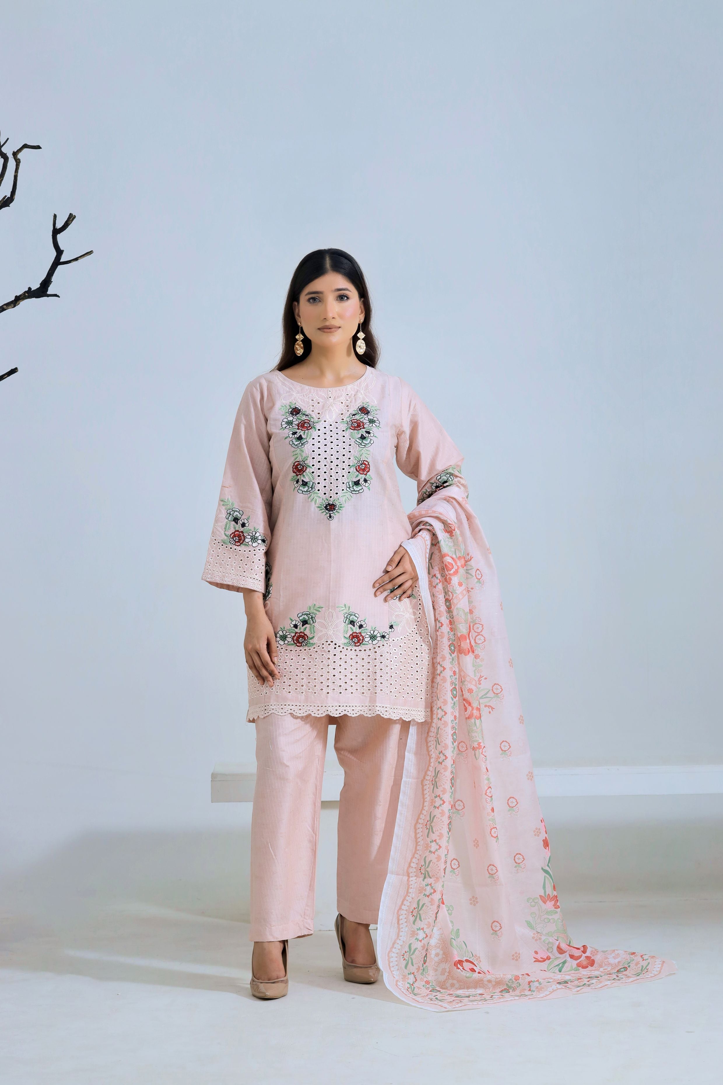 Lawn Shirt Trouser With Embroidery Path Munar Dupatta 3 PC Stitched Suit