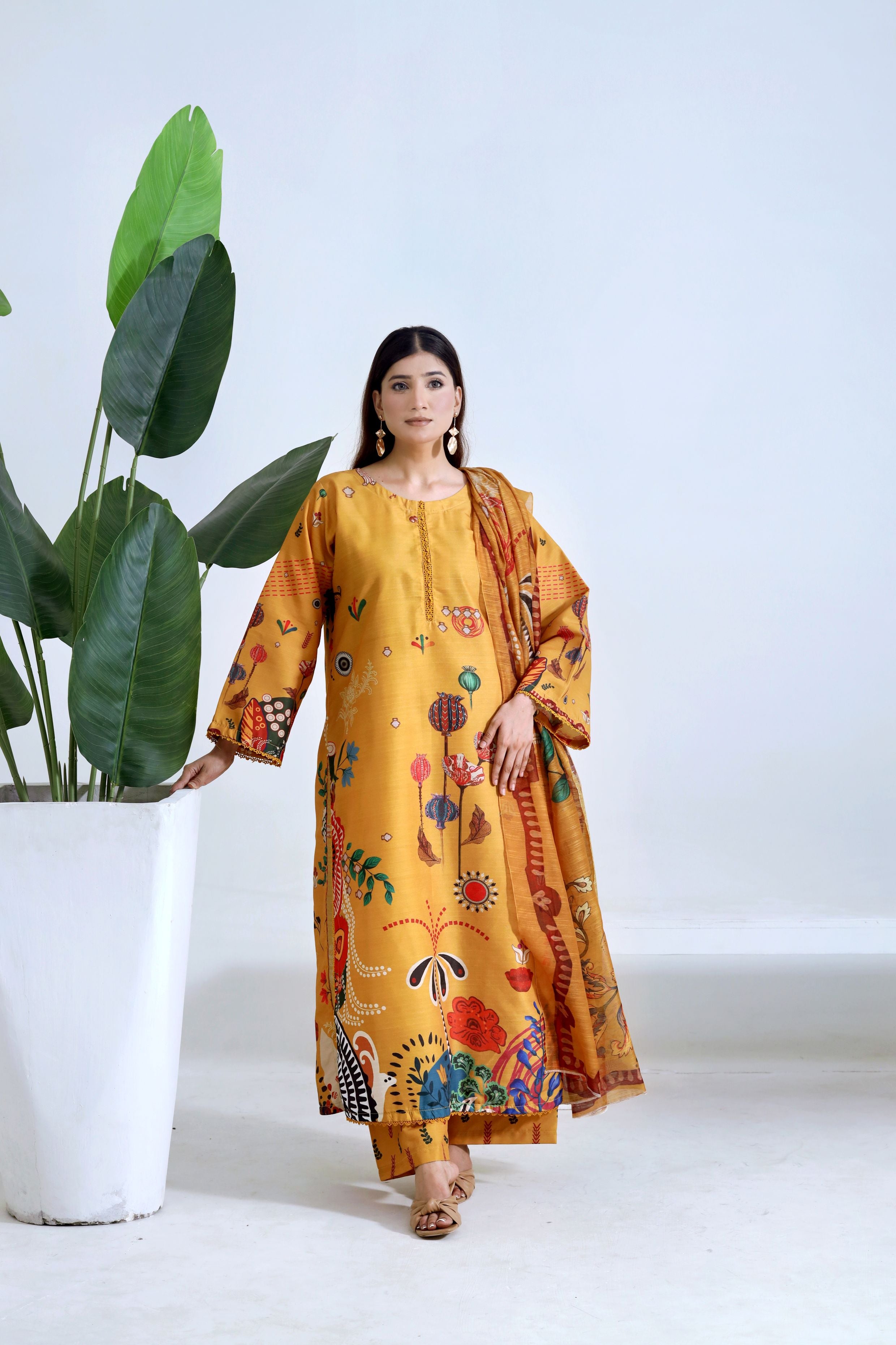 Cotton Lown Shirt Munar Silk Duppta 3 PC Stitched Suit