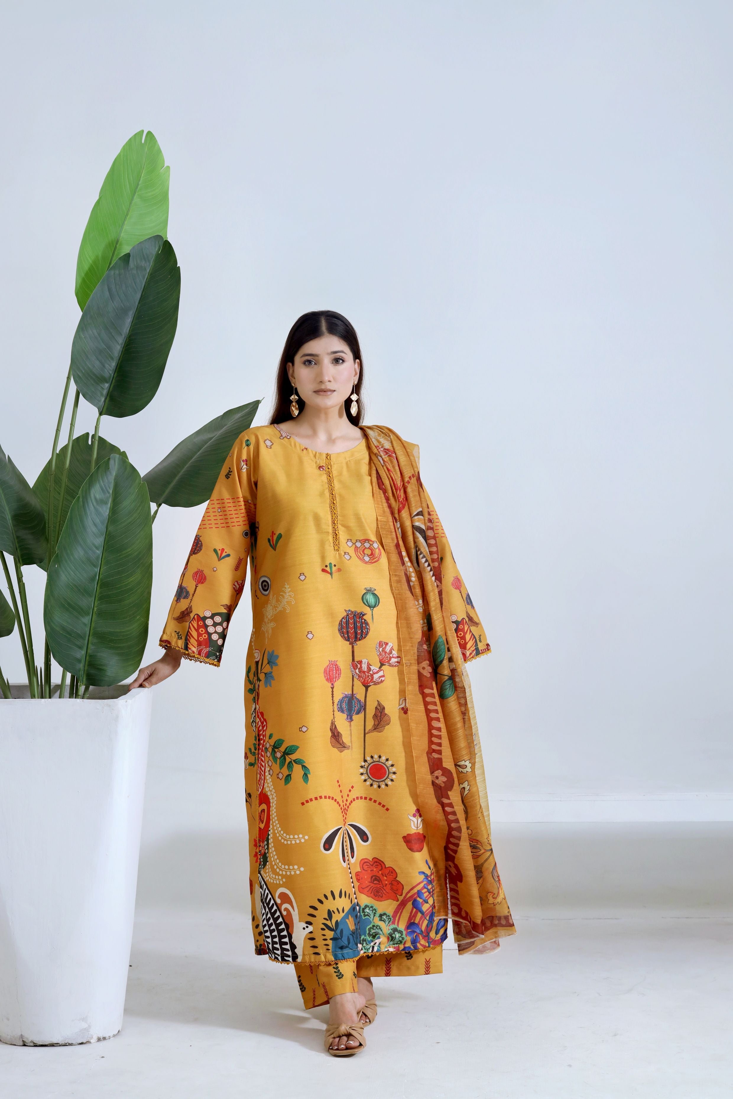 Cotton Lown Shirt Munar Silk Duppta 3 PC Stitched Suit