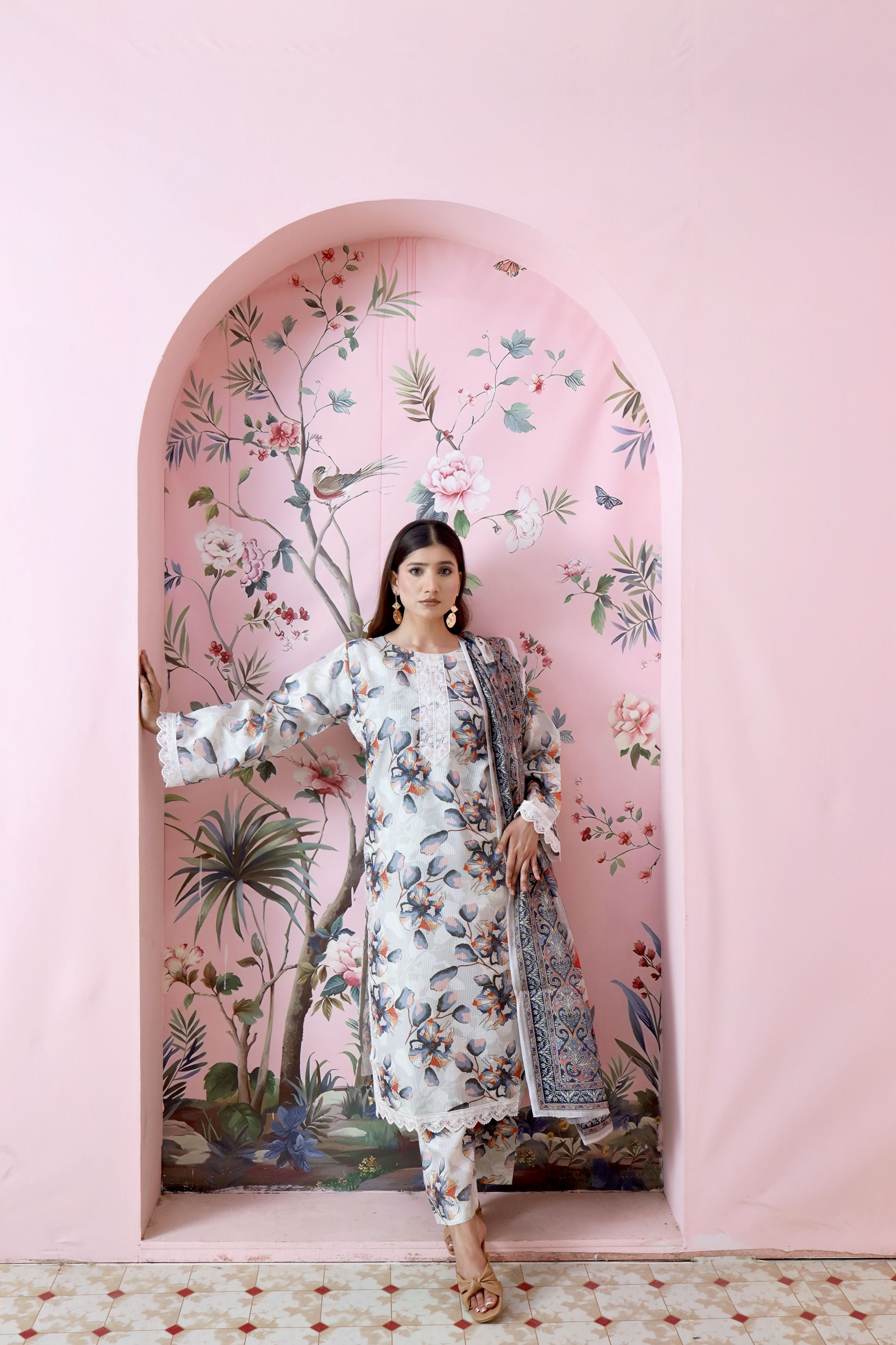 Banadora Lawn Shirt Trouser With Embroidery Path Munar Dupatta 3 PC Stitched Suit