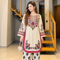 Embroidered Winter Lelan 2-Piece Stitched Suit – Cream & Multicolor