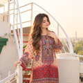 Stitched Winter Lelan 2-Piece Suit – Peach & Red Floral Print
