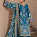 Stitched Danak 3-Piece Suit with Pashmina Shawl – Teal Floral Print