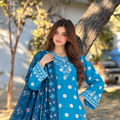Stitched Danak 3-Piece Suit – Teal Blue Polka Dot Print